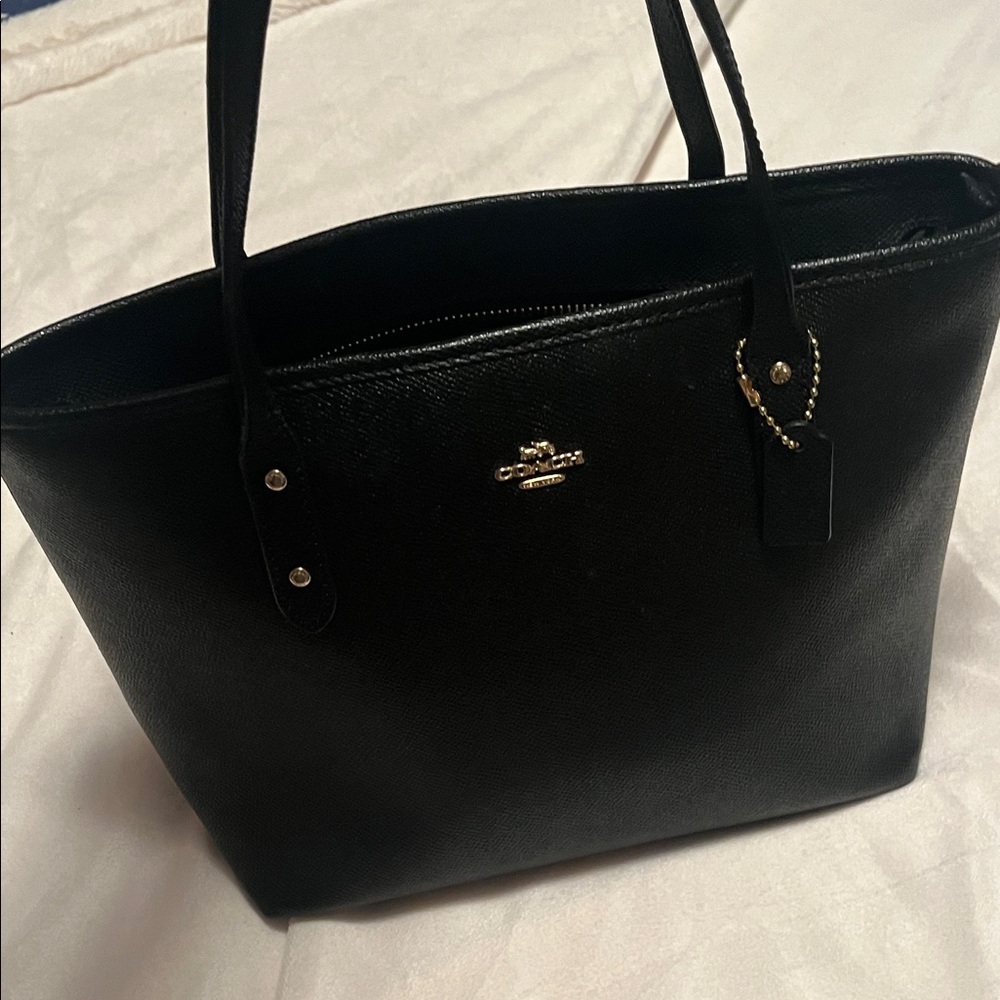 Coach Black Leather Tote with Gold Hardware